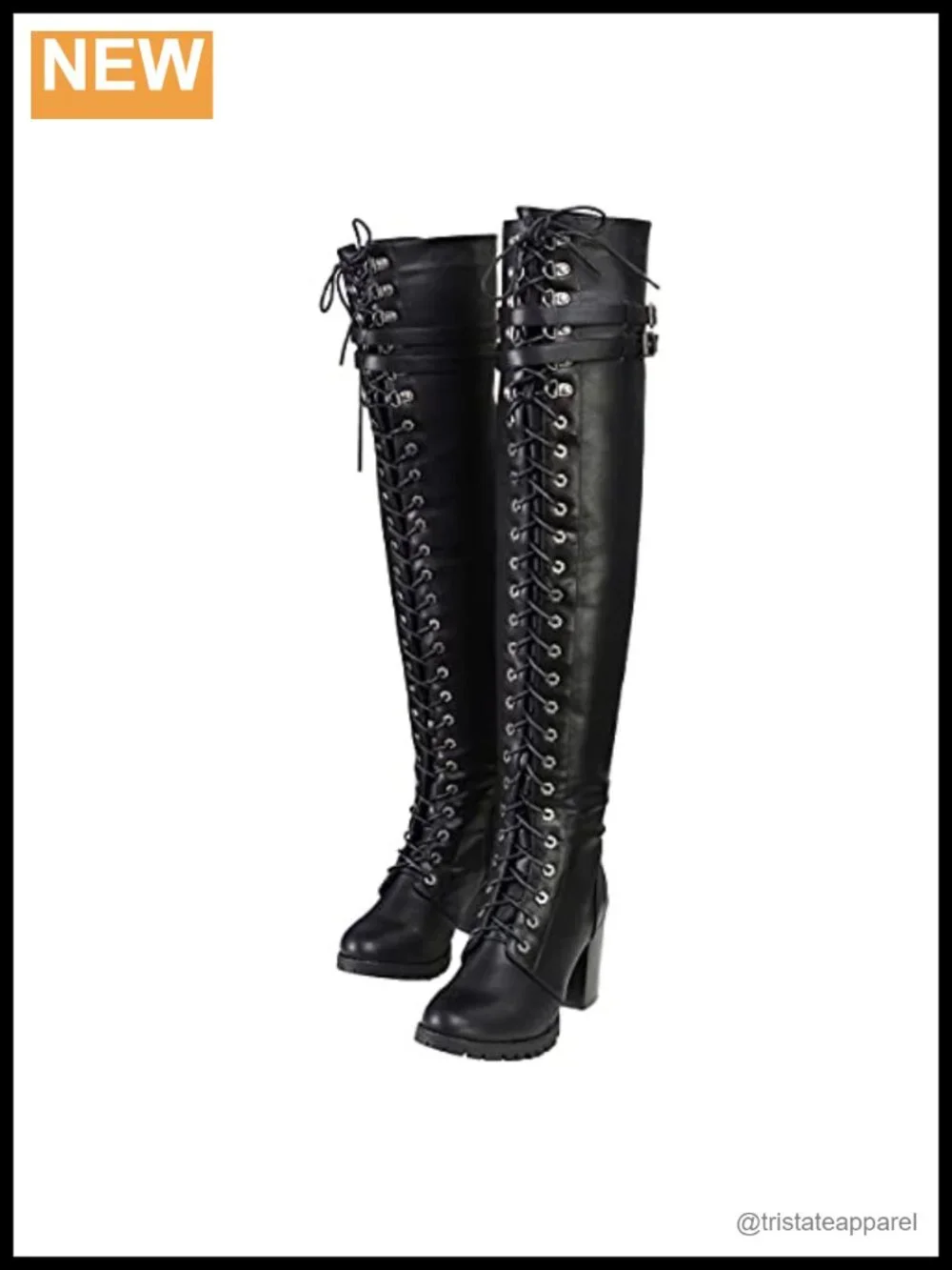 Women's Faux Leather Above Knee Lace-Up Motorcycle Boots Platform Heel
